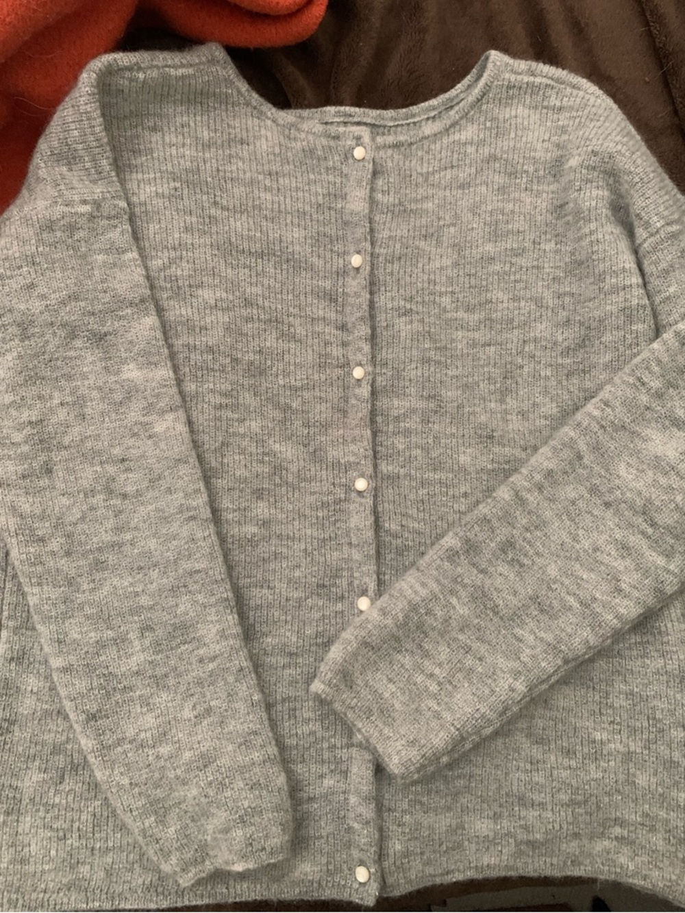 Sezane Heather Gray Button-Back Knit Cardigan